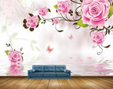 Avikalp MWZ1901 Pink Flowers Butterflies 3D HD Wallpaper
