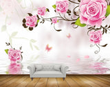 Avikalp MWZ1901 Pink Flowers Butterflies 3D HD Wallpaper