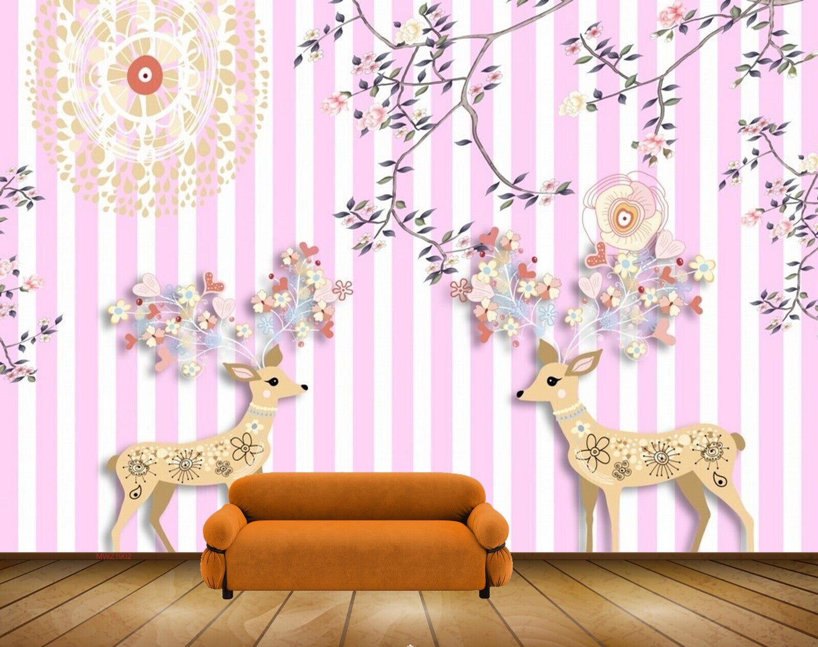 Avikalp MWZ1902 Deers Flowers Leaves HD Wallpaper