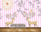 Avikalp MWZ1902 Deers Flowers Leaves 3D HD Wallpaper