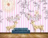 Avikalp MWZ1902 Deers Flowers Leaves 3D HD Wallpaper