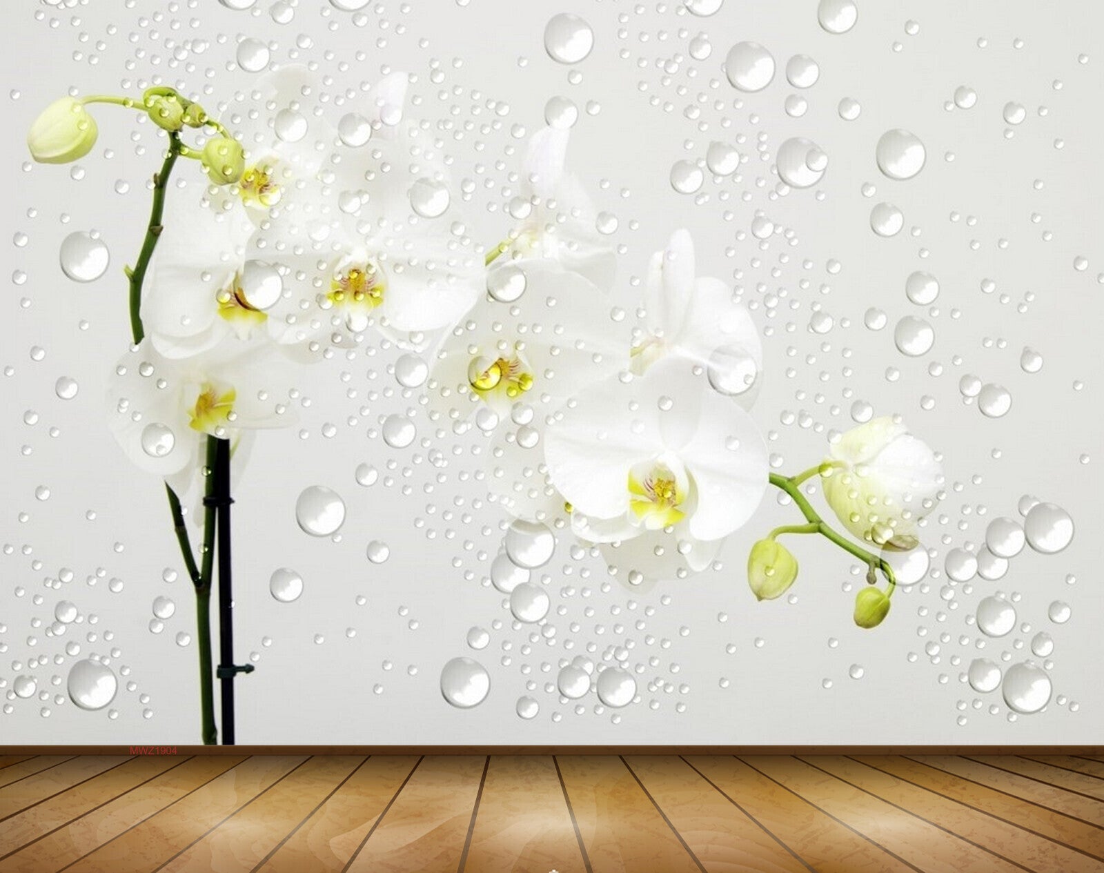 Avikalp MWZ1904 White Green Flowers Plants 3D HD Wallpaper