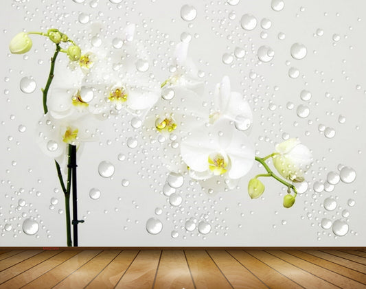 Avikalp MWZ1904 White Green Flowers Plants 3D HD Wallpaper