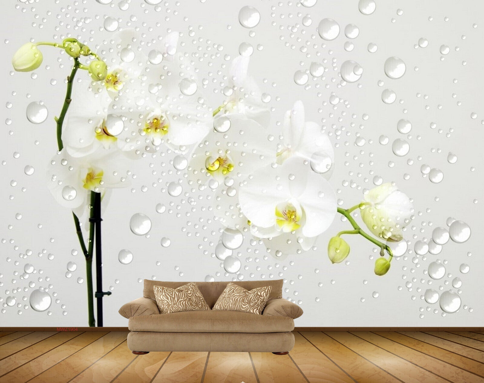 Avikalp MWZ1904 White Green Flowers Plants 3D HD Wallpaper