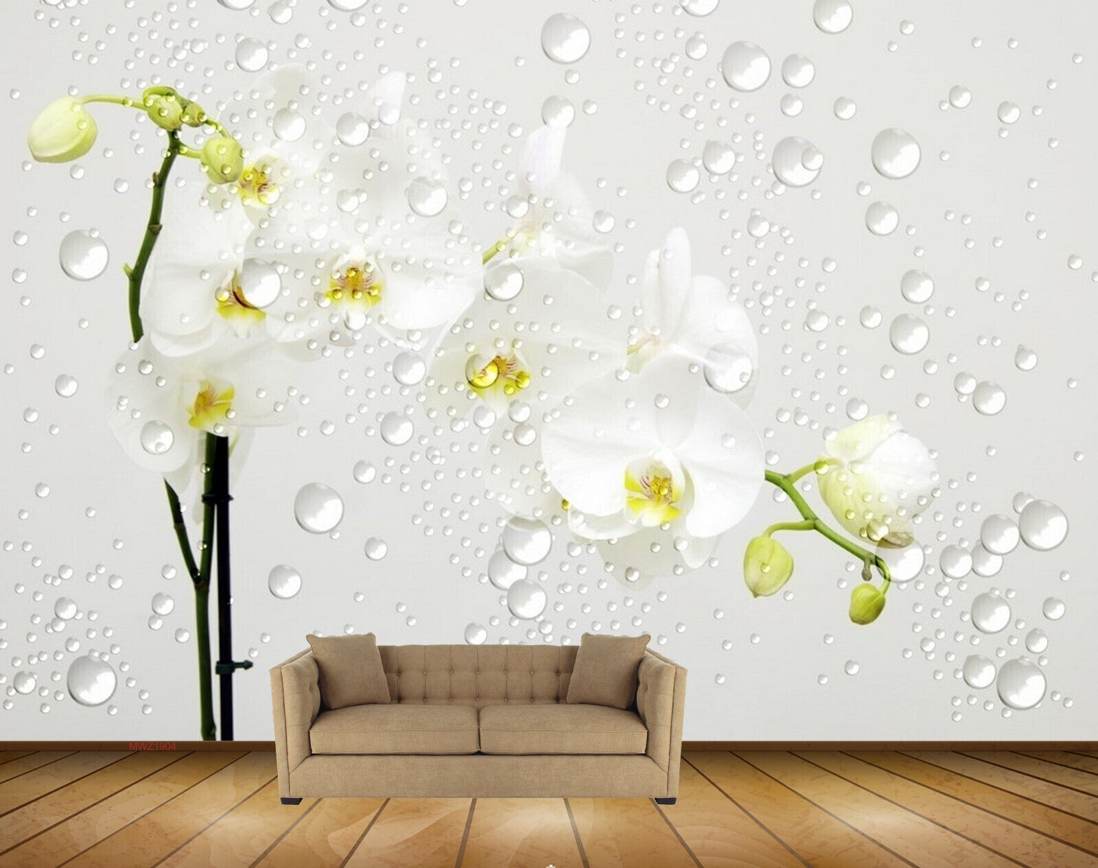 Avikalp MWZ1904 White Green Flowers Plants 3D HD Wallpaper