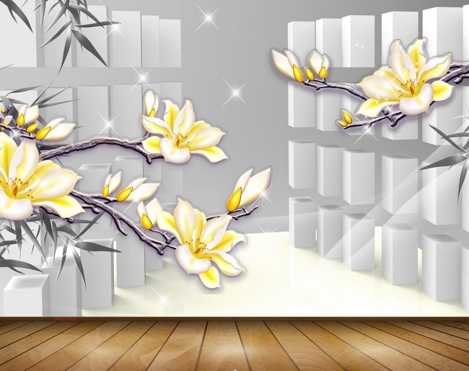 Avikalp MWZ1908 White Yellow Flowers 3D HD Wallpaper