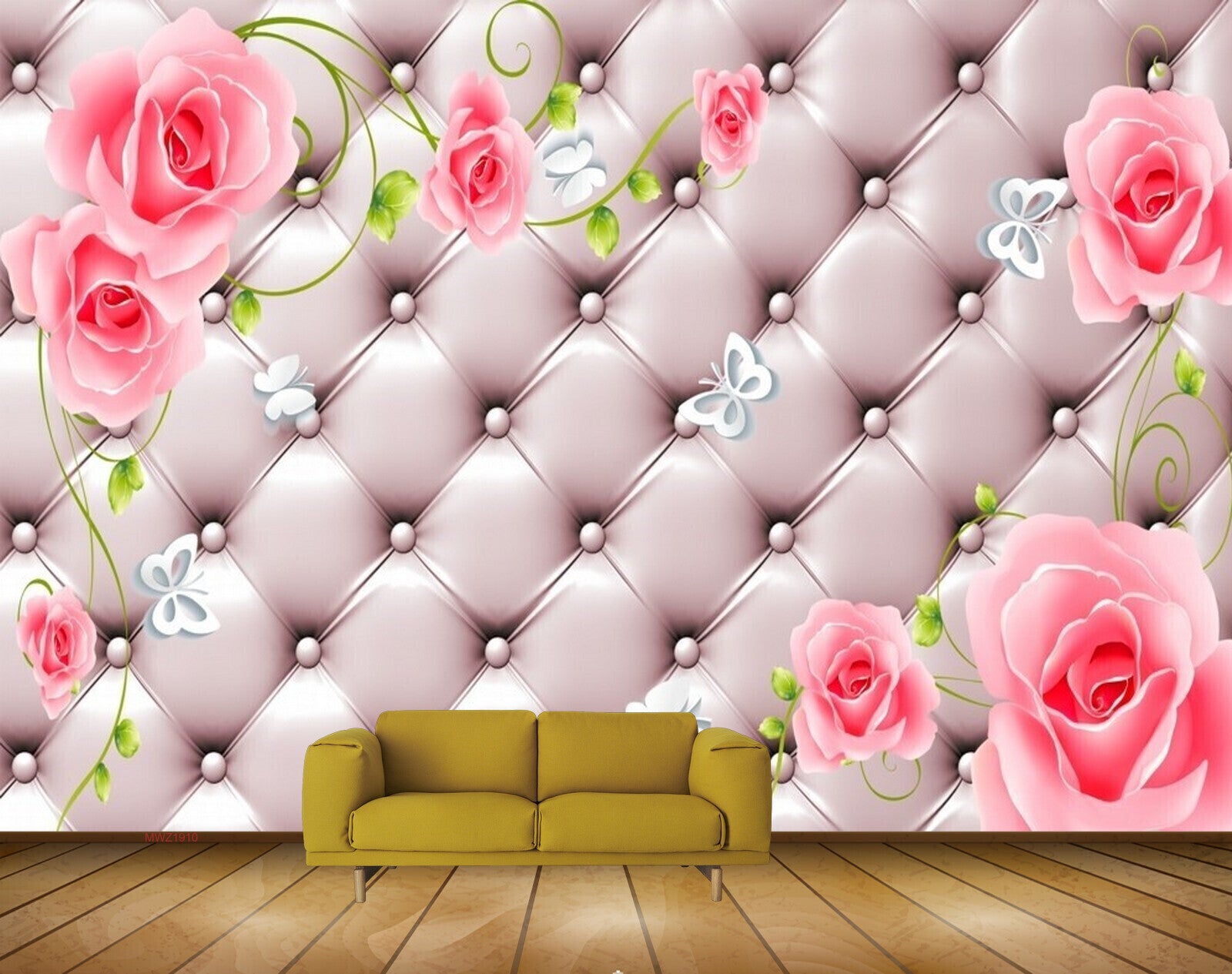 Avikalp MWZ1910 Pink Rose Flowers Butterflies HD Wallpaper