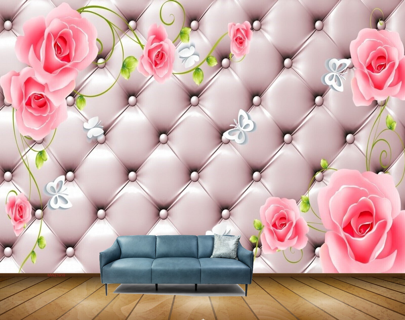 Avikalp MWZ1910 Pink Rose Flowers Butterflies 3D HD Wallpaper
