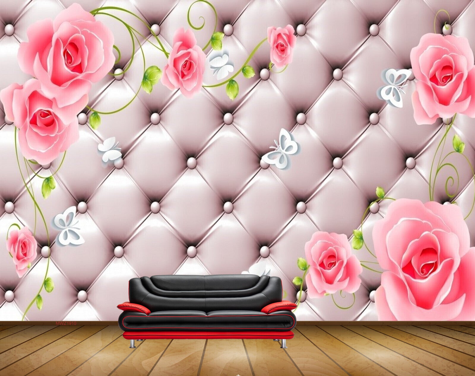 Avikalp MWZ1910 Pink Rose Flowers Butterflies 3D HD Wallpaper