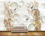 Avikalp MWZ1911 Peach Flowers Birds 3D HD Wallpaper