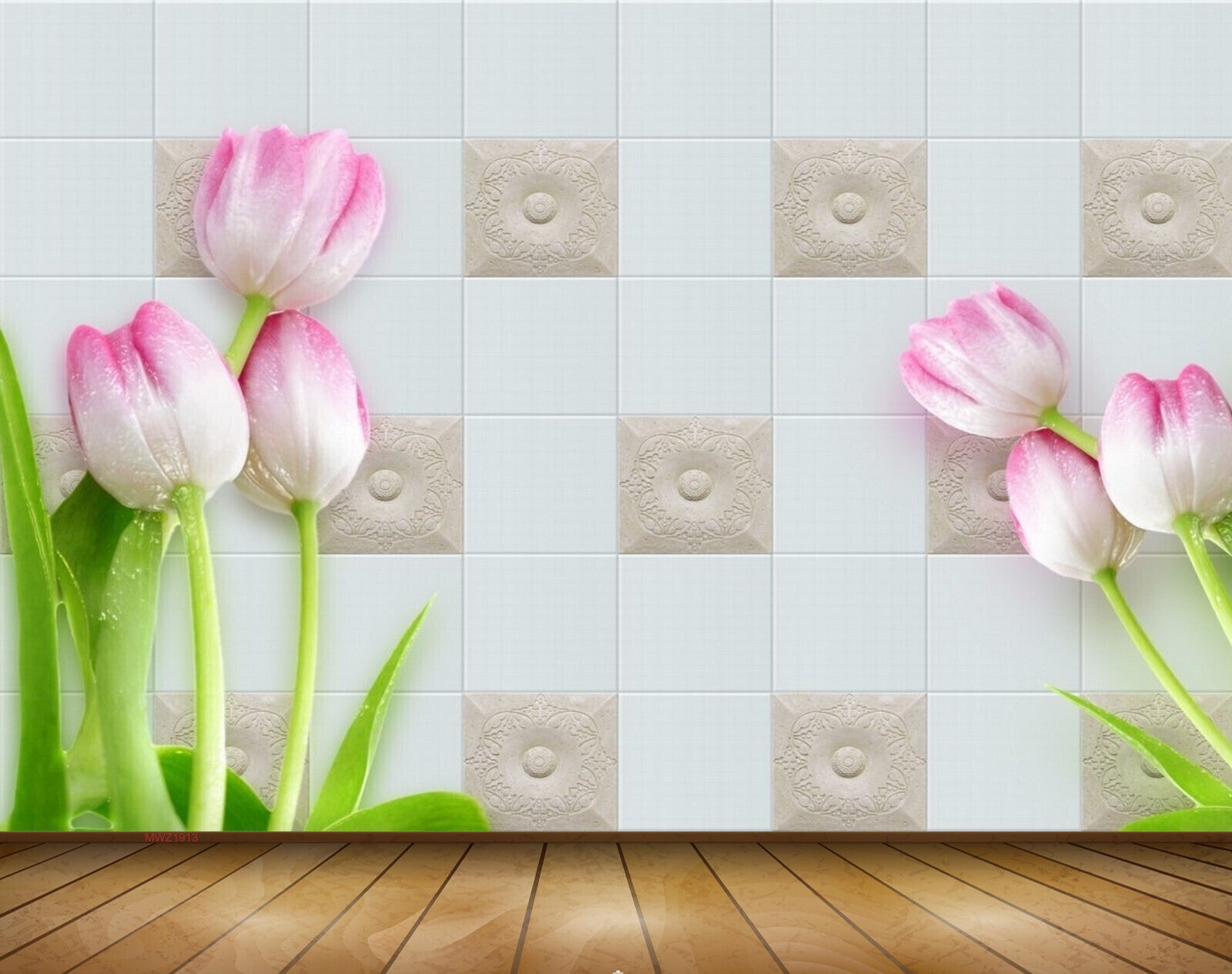 Avikalp MWZ1913 Pink White Tulips Flowers 3D HD Wallpaper