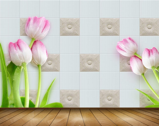 Avikalp MWZ1913 Pink White Tulips Flowers 3D HD Wallpaper