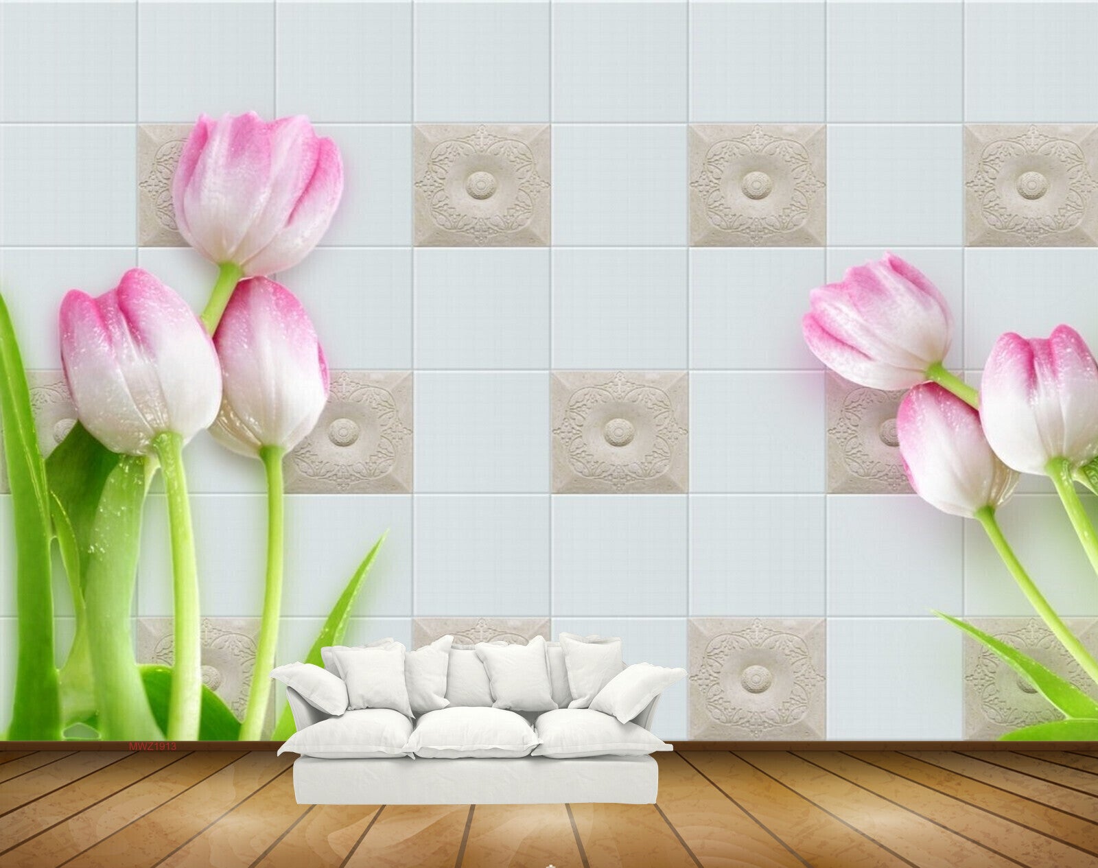 Avikalp MWZ1913 Pink White Tulips Flowers 3D HD Wallpaper