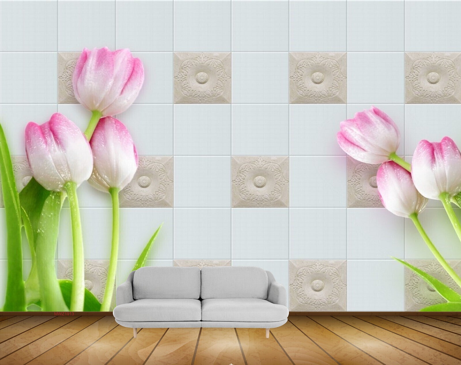 Avikalp MWZ1913 Pink White Tulips Flowers 3D HD Wallpaper
