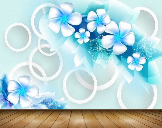 Avikalp MWZ1914 Blue White Flowers 3D HD Wallpaper