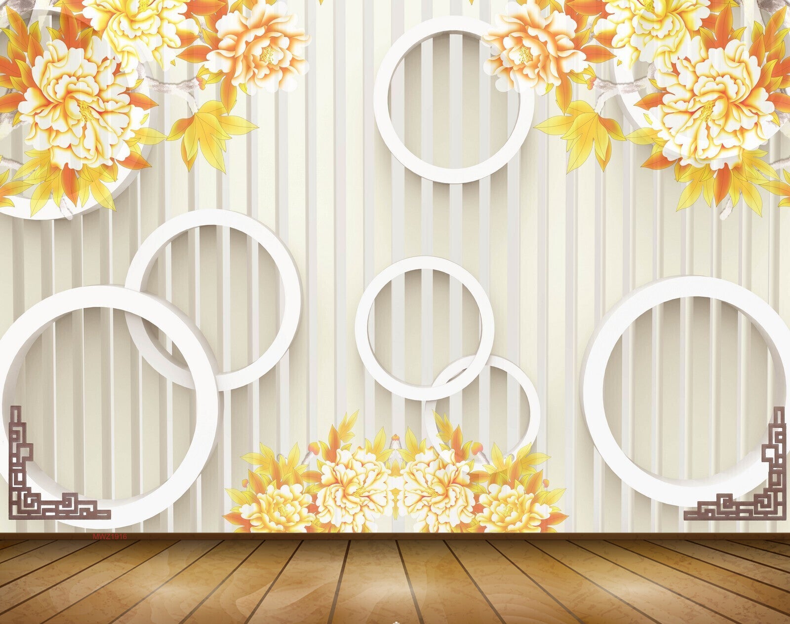 Avikalp MWZ1916 White Yellow Flowers Birds 3D HD Wallpaper