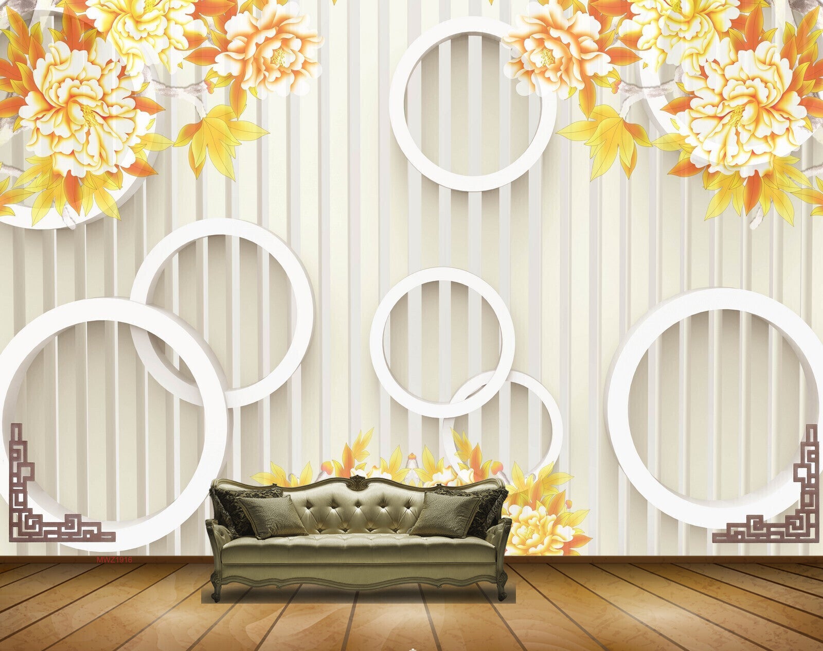 Avikalp MWZ1916 White Yellow Flowers Birds 3D HD Wallpaper
