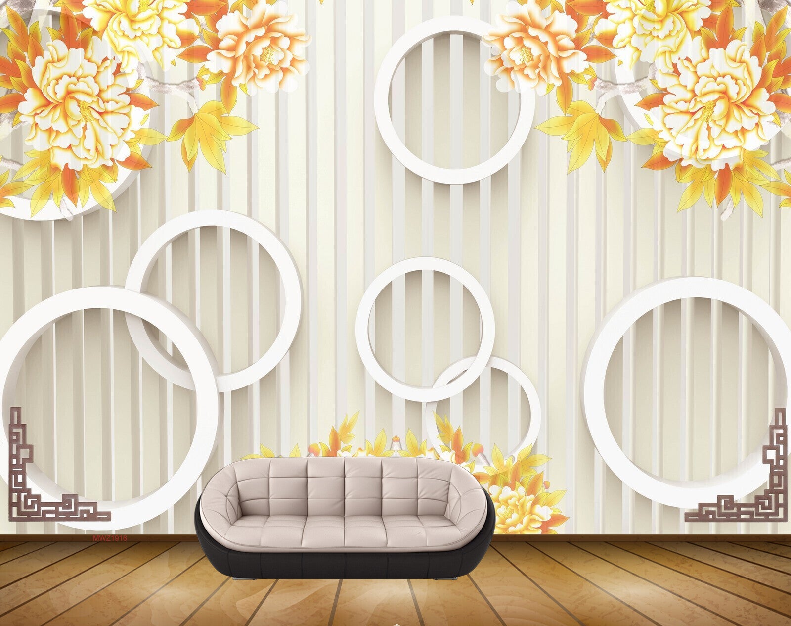 Avikalp MWZ1916 White Yellow Flowers Birds 3D HD Wallpaper