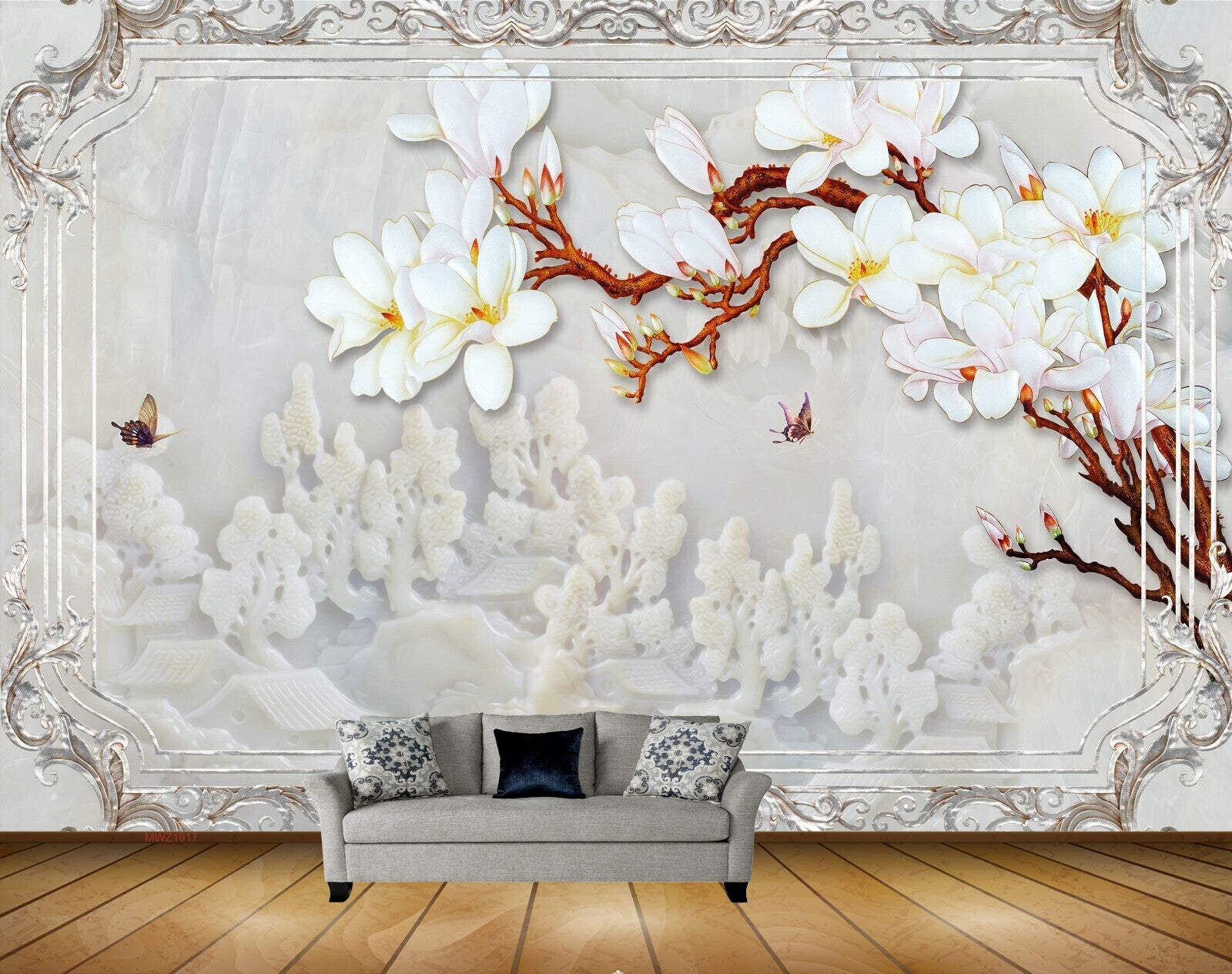 Avikalp MWZ1917 White Flowers Branches Flies HD Wallpaper