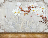 Avikalp MWZ1917 White Flowers Branches Flies 3D HD Wallpaper