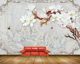 Avikalp MWZ1917 White Flowers Branches Flies 3D HD Wallpaper