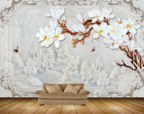 Avikalp MWZ1917 White Flowers Branches Flies 3D HD Wallpaper
