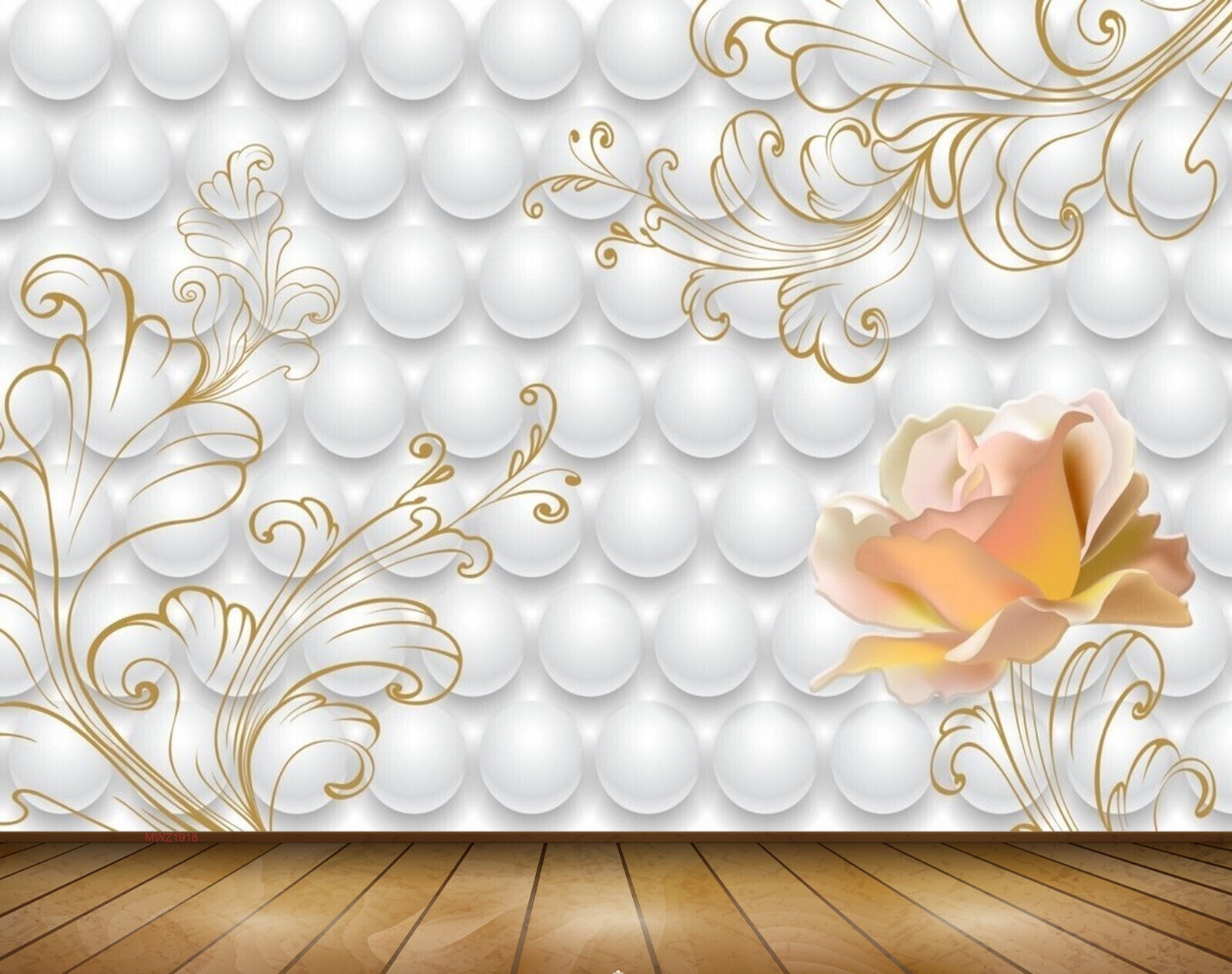 Avikalp MWZ1918 Pink Orange Flowers Pearls 3D HD Wallpaper