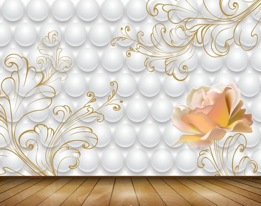Avikalp MWZ1918 Pink Orange Flowers Pearls 3D HD Wallpaper