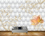 Avikalp MWZ1918 Pink Orange Flowers Pearls 3D HD Wallpaper
