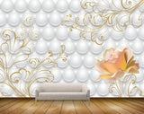 Avikalp MWZ1918 Pink Orange Flowers Pearls 3D HD Wallpaper