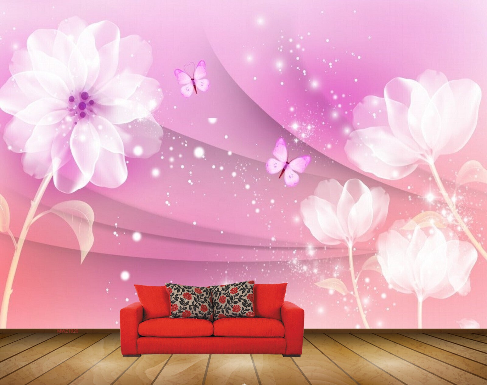Avikalp MWZ1920 Pini White Flowers Butterflies 3D HD Wallpaper