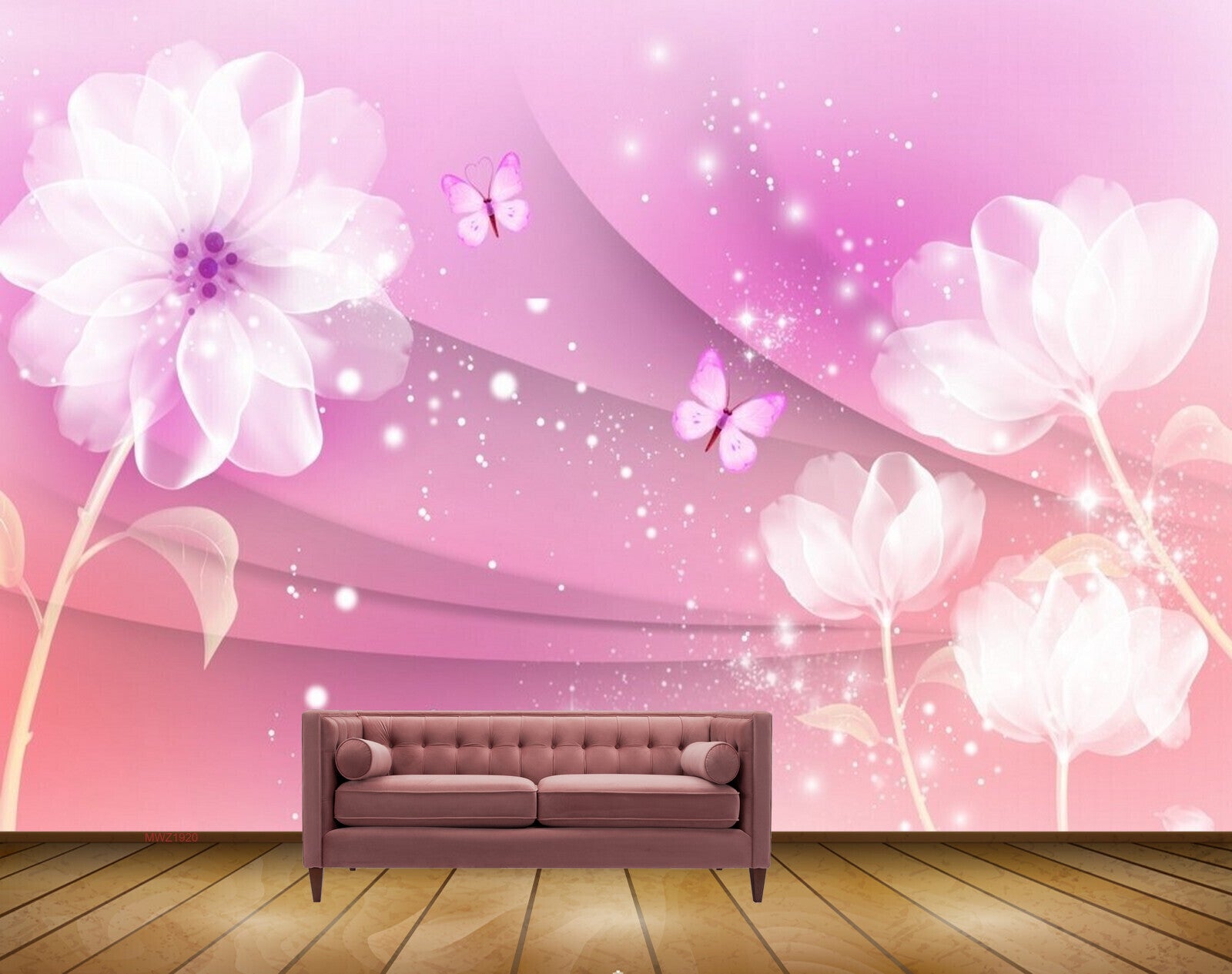 Avikalp MWZ1920 Pini White Flowers Butterflies 3D HD Wallpaper