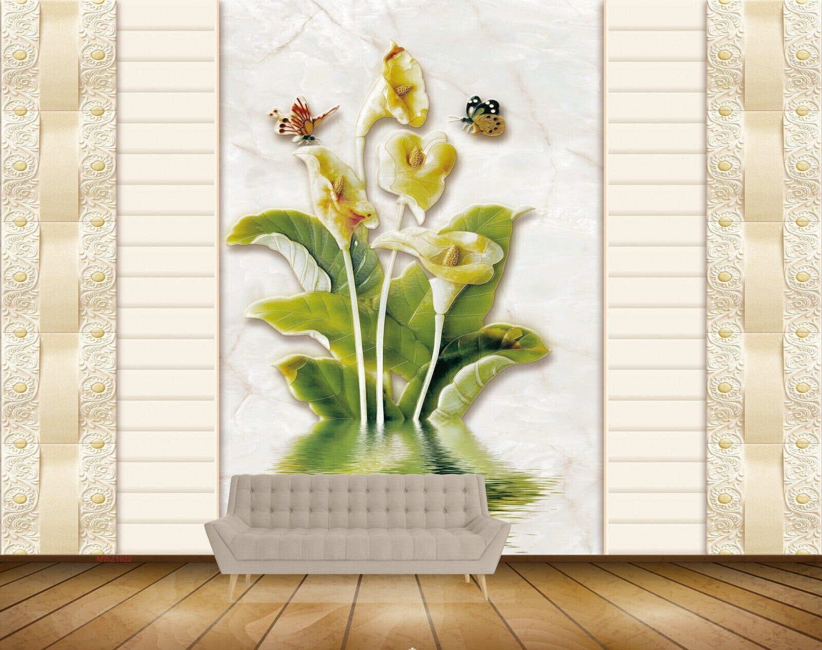 Avikalp MWZ1922 Yellow Flowers Leaves Butterflies HD Wallpaper