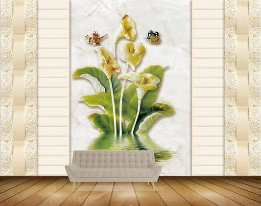 Avikalp MWZ1922 Yellow Flowers Leaves Butterflies HD Wallpaper