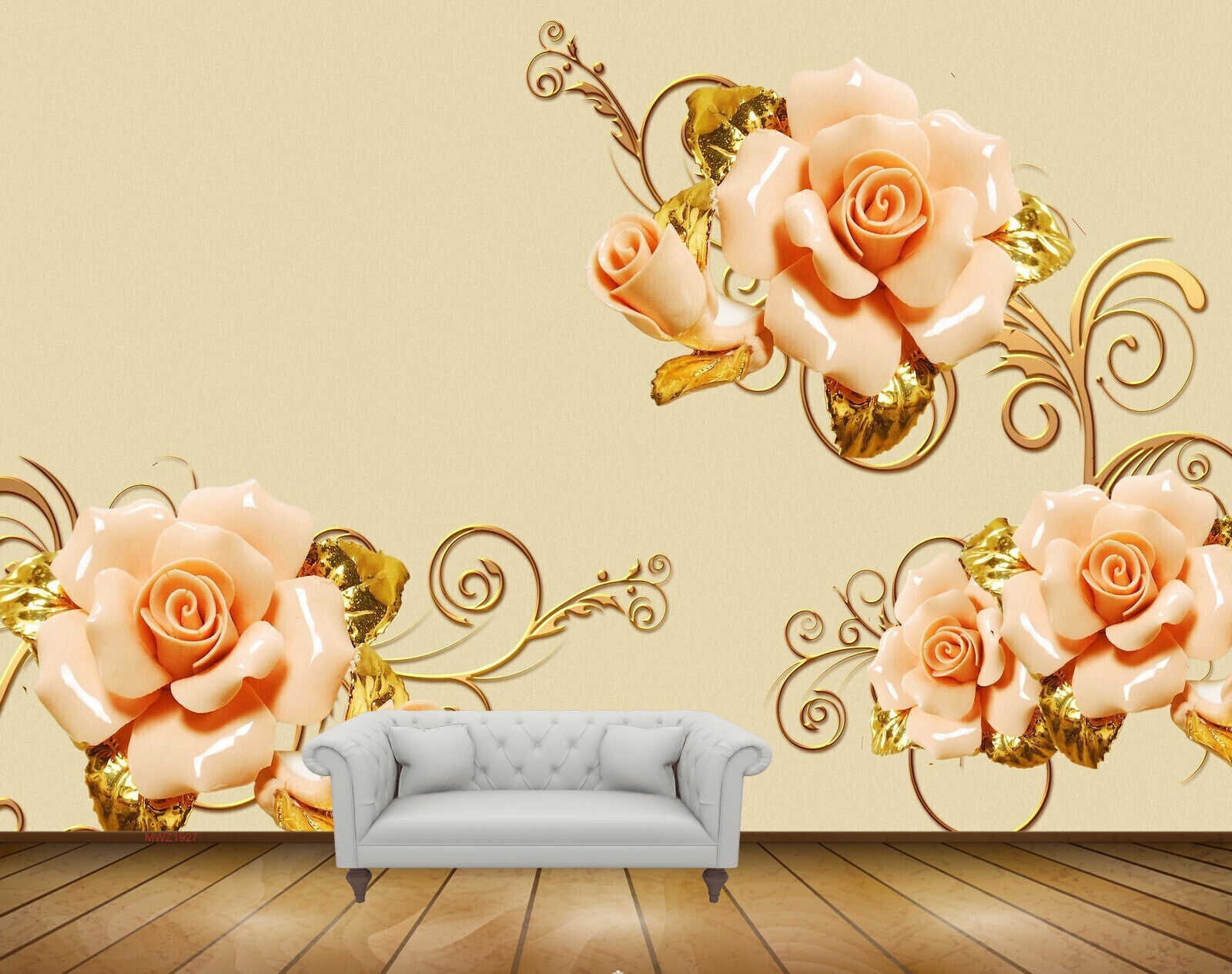Avikalp MWZ1927 Peach Flowers 3D HD Wallpaper