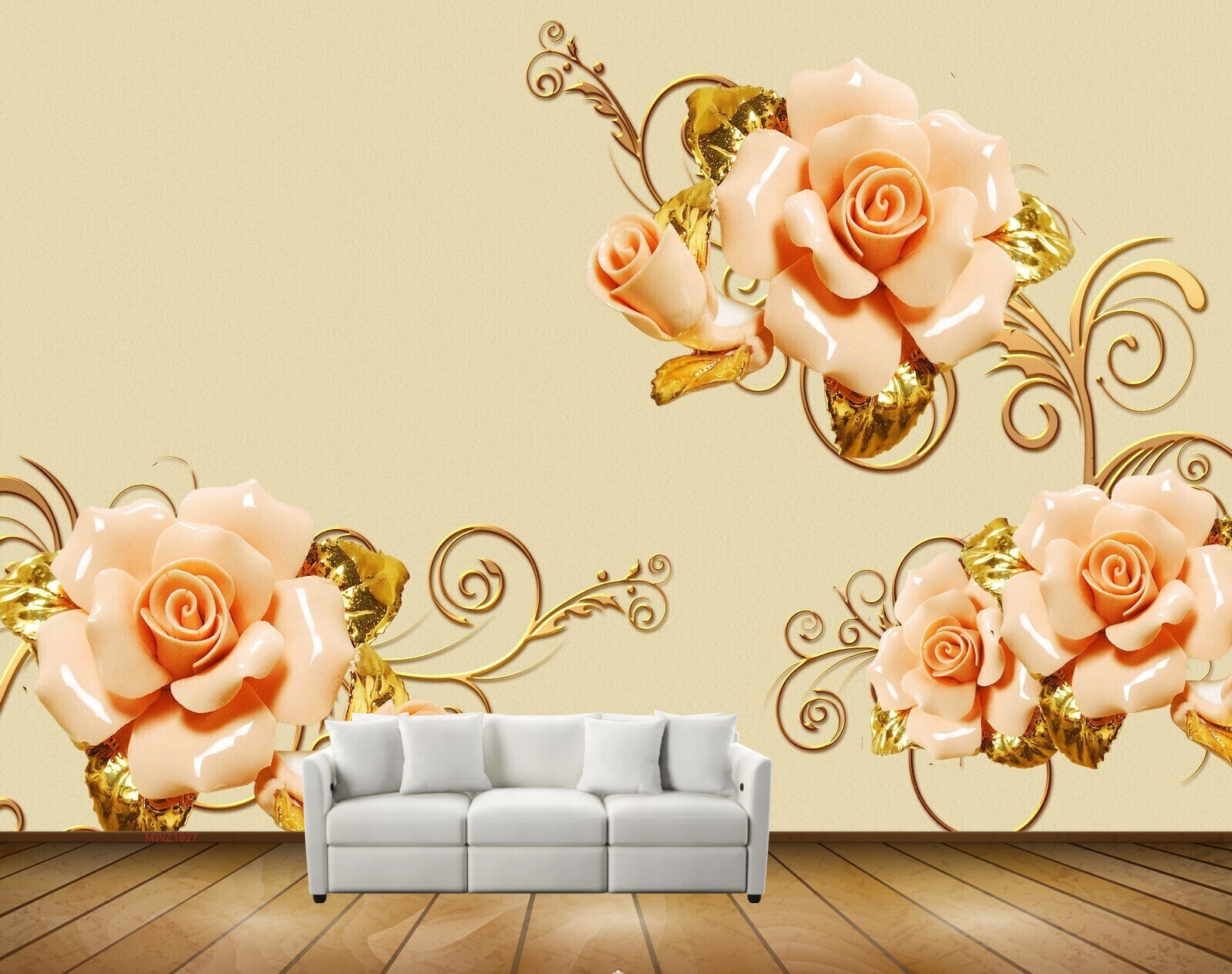 Avikalp MWZ1927 Peach Flowers 3D HD Wallpaper