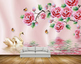 Avikalp MWZ1928 Pink Flowers Butterflies Swans 3D HD Wallpaper