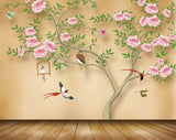 Avikalp MWZ1929 Pink Flowers Tree Birds 3D HD Wallpaper