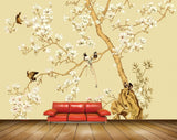 Avikalp MWZ1932 White Golden Flowers Tree Birds 3D HD Wallpaper