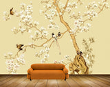 Avikalp MWZ1932 White Golden Flowers Tree Birds 3D HD Wallpaper