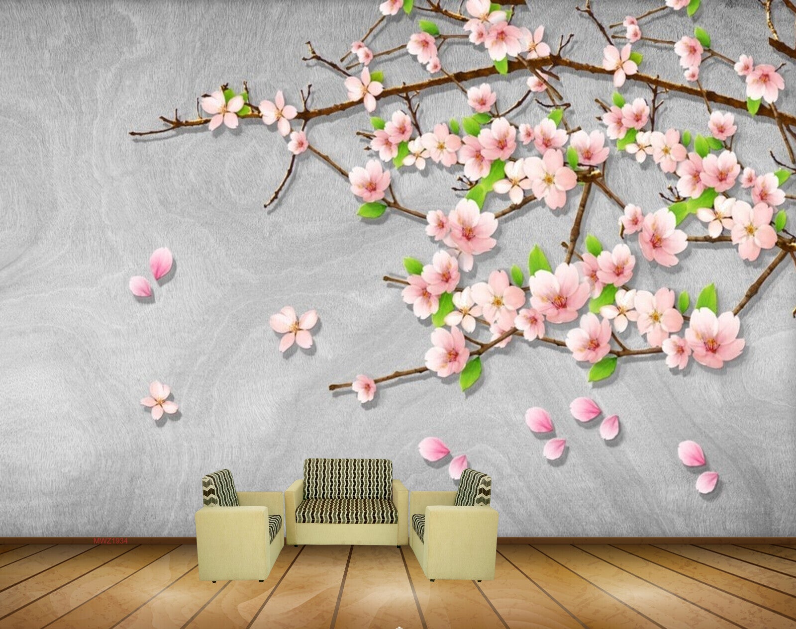 Avikalp MWZ1934 Pink White Flowers Branches HD Wallpaper