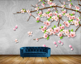 Avikalp MWZ1934 Pink White Flowers Branches 3D HD Wallpaper