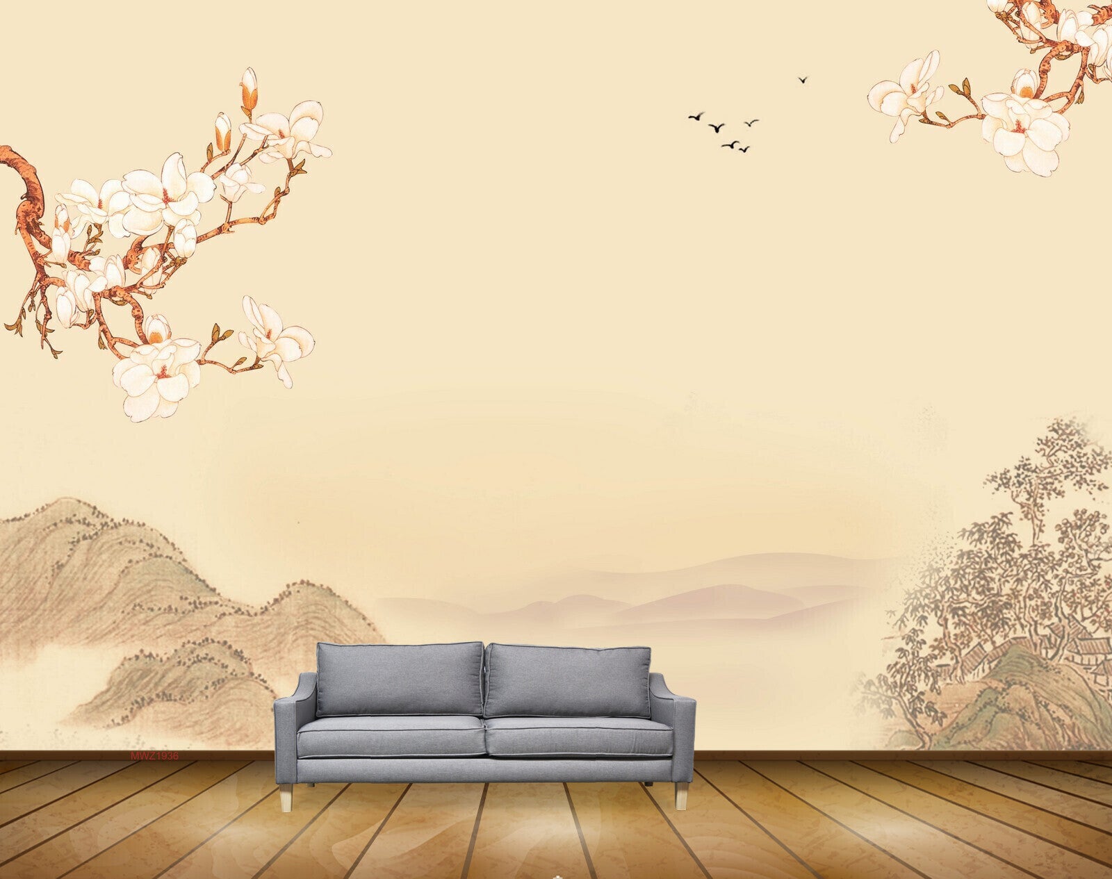 Avikalp MWZ1936 White Flowers Birds Mountains 3D HD Wallpaper