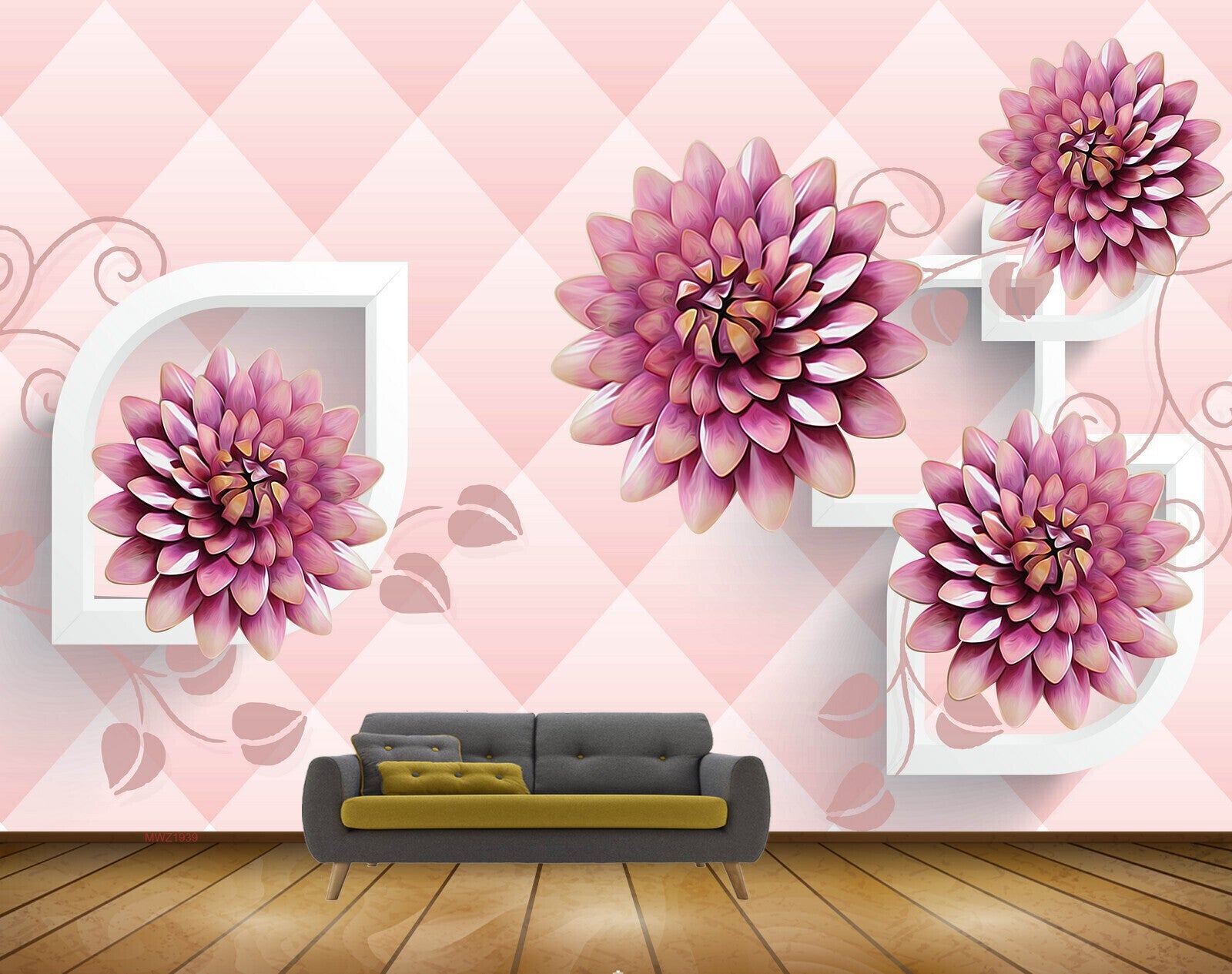 Avikalp MWZ1939 Pink Flowers 3D HD Wallpaper