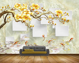 Avikalp MWZ1940 Golden White Flowers Fishes Branches HD Wallpaper