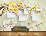 Avikalp MWZ1940 Golden White Flowers Fishes Branches HD Wallpaper
