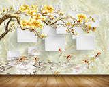 Avikalp MWZ1940 Golden White Flowers Fishes Branches 3D HD Wallpaper