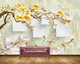 Avikalp MWZ1940 Golden White Flowers Fishes Branches 3D HD Wallpaper