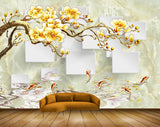 Avikalp MWZ1940 Golden White Flowers Fishes Branches 3D HD Wallpaper