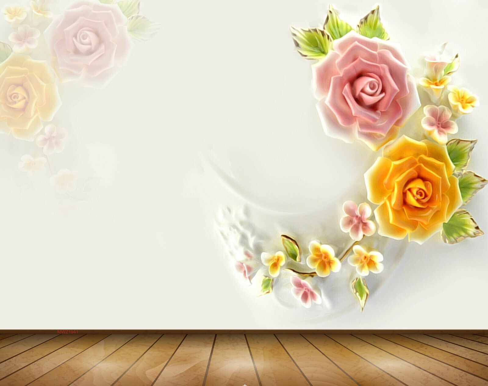 Avikalp MWZ1941 Pink Orange Rose Flowers 3D HD Wallpaper